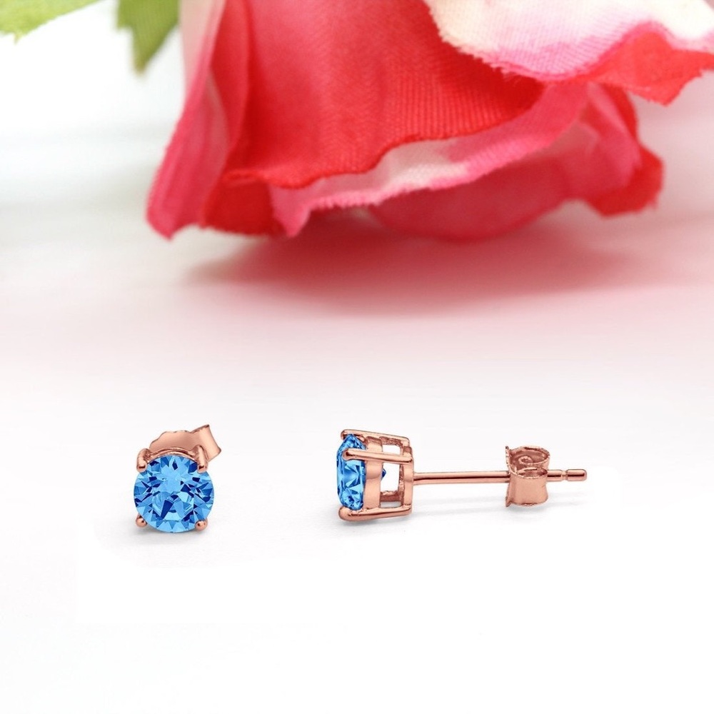 18K ROSE GOLD BLUE TOPAZ DIAMOND EARRINGS